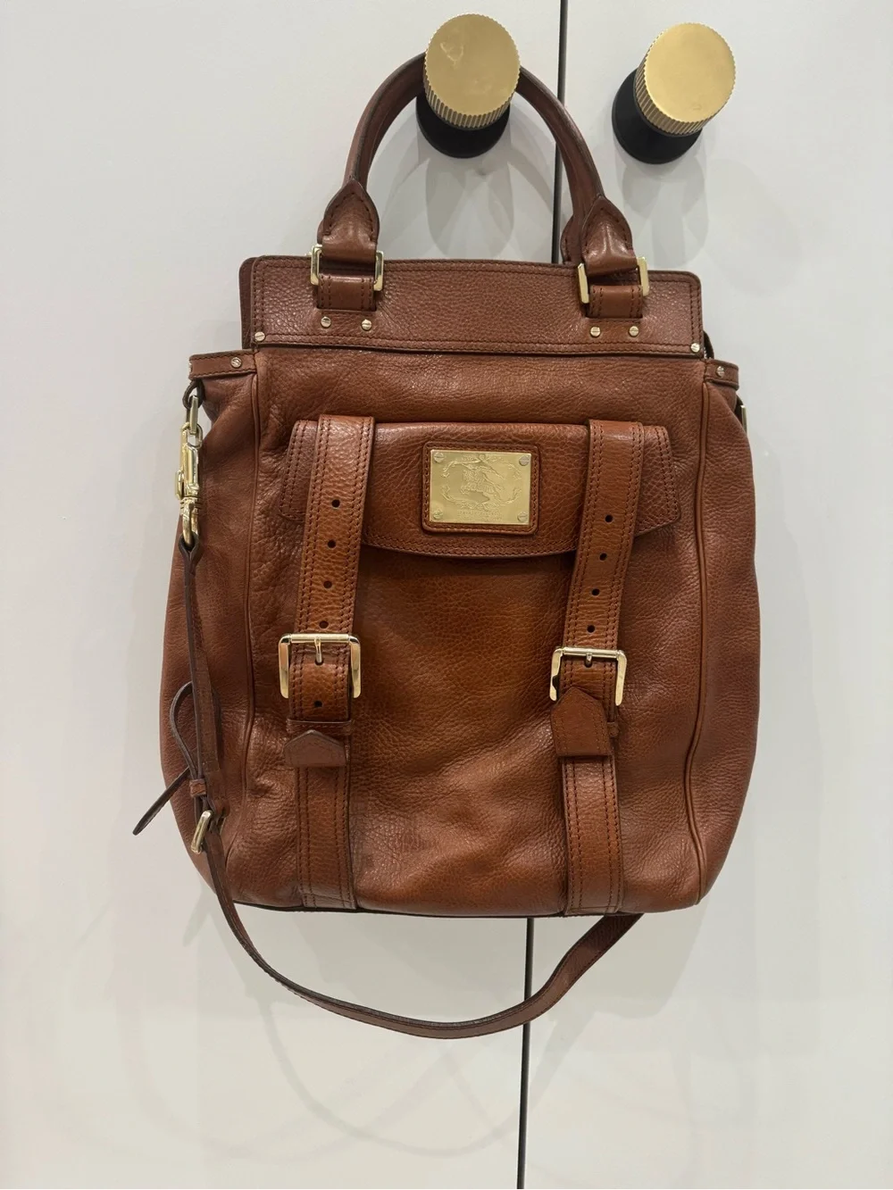 Burberry Brown Leather Top-Handle Backpack Tote with Gold Hardware - Picture 1 of 6